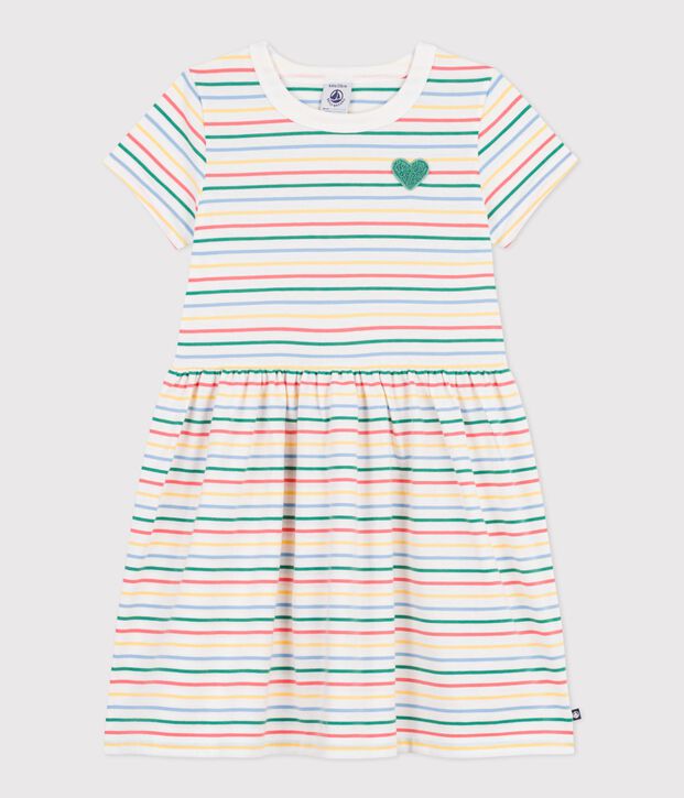 Abito a maniche corte in cotone a righe bambina bianco/multicolore
