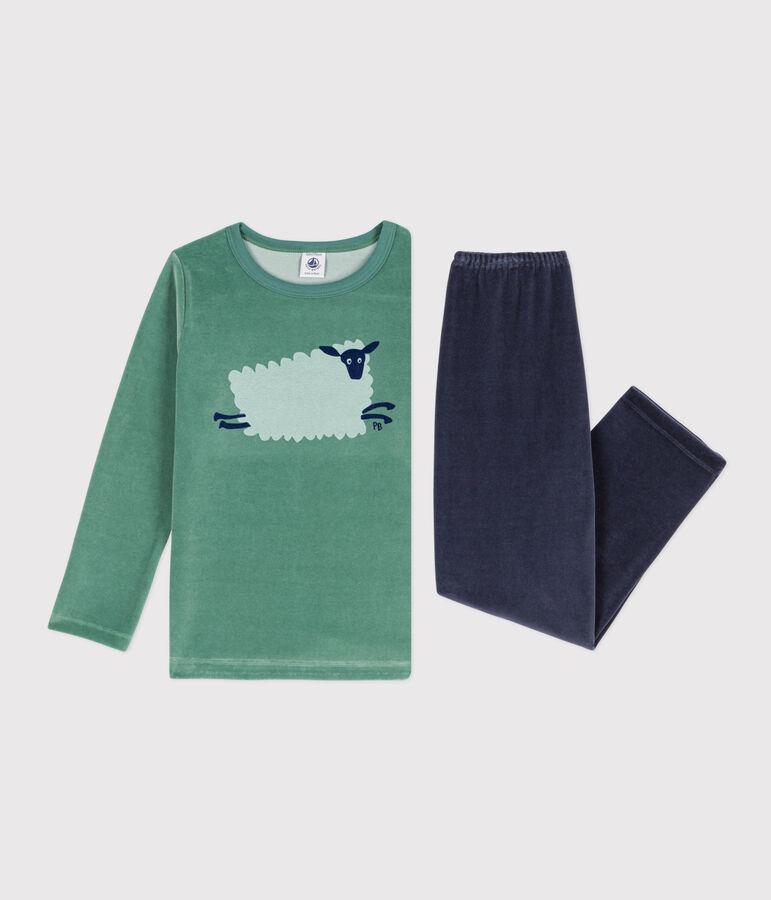 Pigiama bambino in ciniglia verde/multicolore