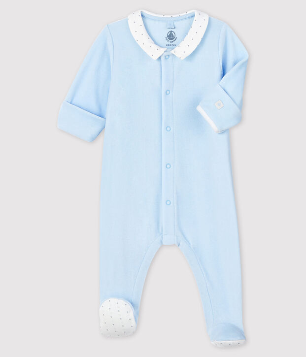 Tutina pigiama blu con colletto beb&egrave; in cotone biologico FRAICHEUR