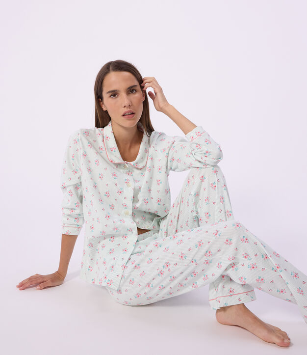 Pigiama in cotone con stampa e bottoni donna bianco/multicolore