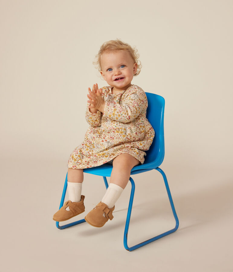 Abito a maniche lunghe in tubique trapuntato neonato ecru/multicolore