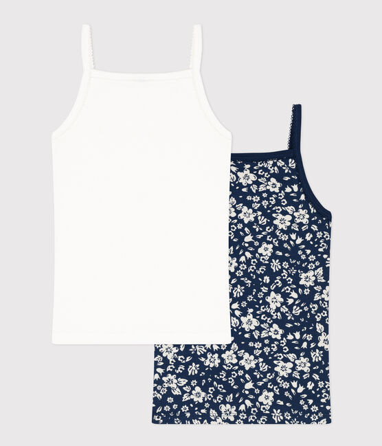 Confezione da 2 canottiere con spalline bambina in cotone motivo fiore variante 1