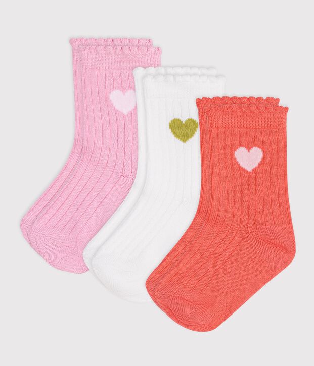 3 paia di calzini in cotone con cuore neonata multicolore