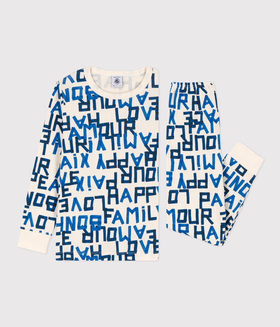 Pigiama bambino unisex in cotone con parole blu bianco AVALANCHE/ MULTICO
