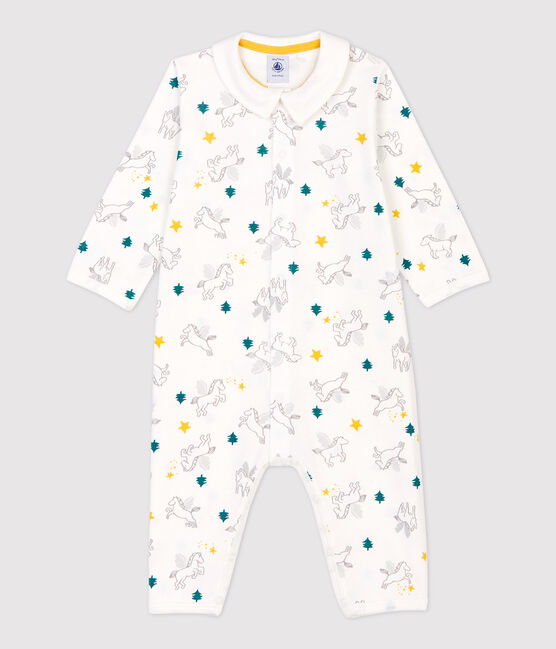 Tutina pigiama senza piedi con colletto bebè in cotone bianco MARSHMALLOW/bianco MULTICO