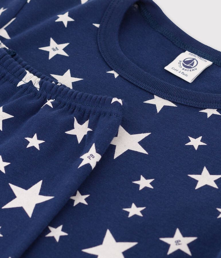 Pigiama a stelle bambina/bambino in cotone blu MEDIEVAL/bianco MARSHMALLOW