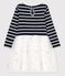 Abito bambina a maniche lunghe in cotone e tulle blu SMOKING/bianco MARSHMALLOW