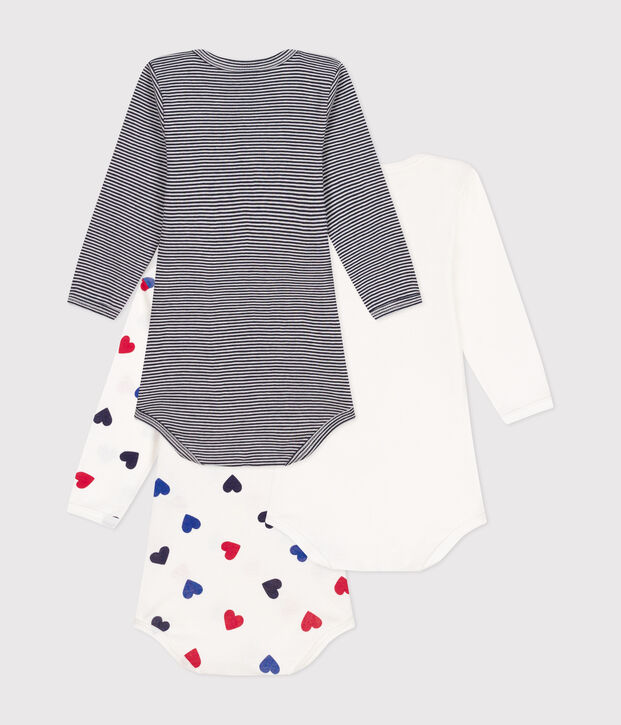 Set di 3 body a maniche lunghe con stampa a tre cuori in cotone neonato multicolore