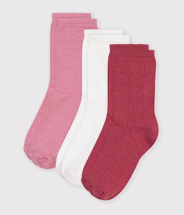 3 paia di calzini in cotone traforato a cuori bambina multicolore