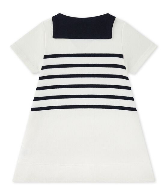 Abito bebé bambina in jersey pesante bianco MARSHMALLOW/blu SMOKING