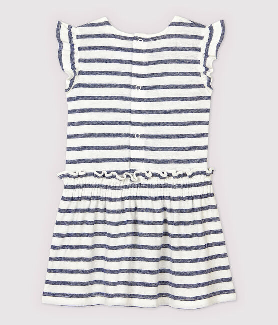 Abito a manica corta in cotone/lino a righe bebè femmina bianco MARSHMALLOW/blu MEDIEVAL