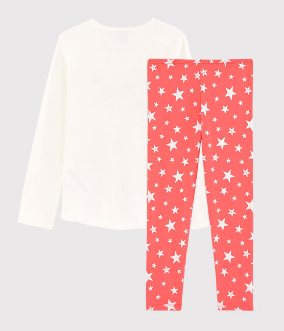 Pigiama a stelle bambina in cotone bianco MARSHMALLOW/rosa PEACHY