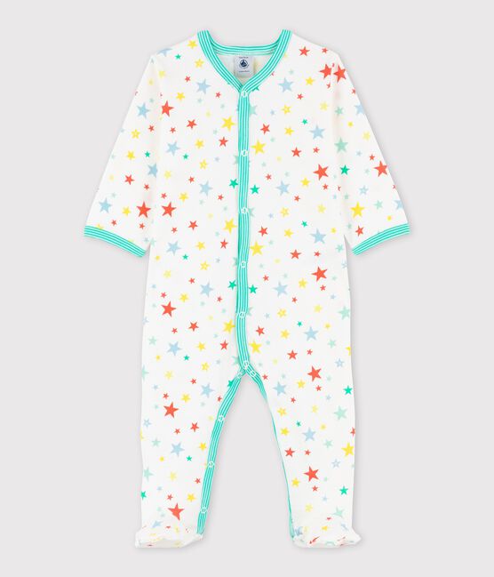 Tutina pigiama bebè con stelle colorate bianco MARSHMALLOW/bianco MULTICO