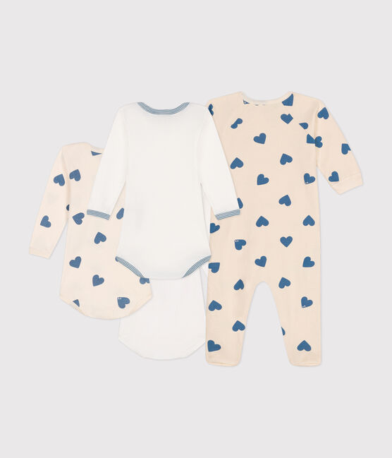 Cofanetto composto da pigiama e 3 body a cuori blu neonato variante 1
