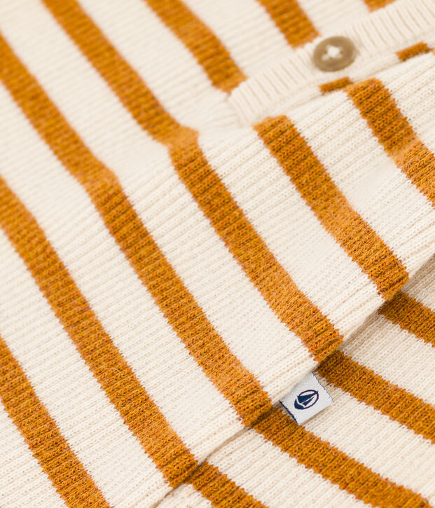 Tutina a righe in tricot per beb&egrave; ecru/marrone