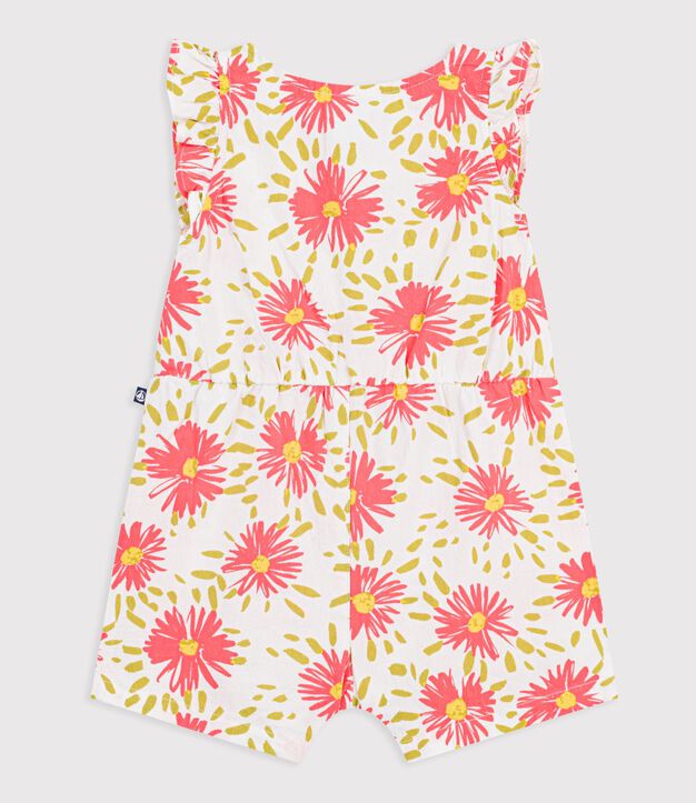 Tutina corta in cotone con stampa a fiori neonata bianco/multicolore