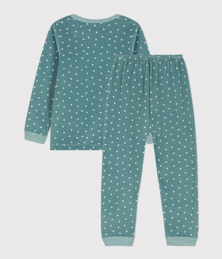 Pigiama bambino unisex in ciniglia motivo stella verde/bianco