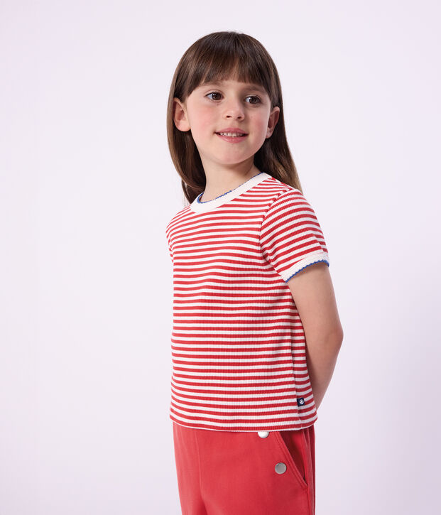 T-shirt a maniche corte in cotone a righe bambino rosso/bianco