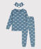 Pigiama con uccellini con maschera bambina in cotone blu ROVER/bianco MARSHMALLOW