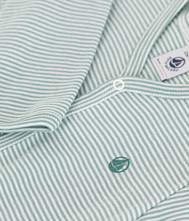 Pigiama beb&egrave; in cotone a righe verde/bianco