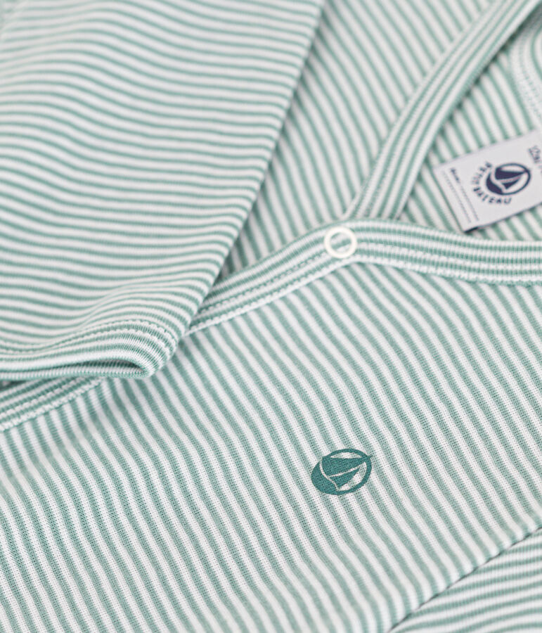 Pigiama beb&egrave; in cotone a righe verde/bianco