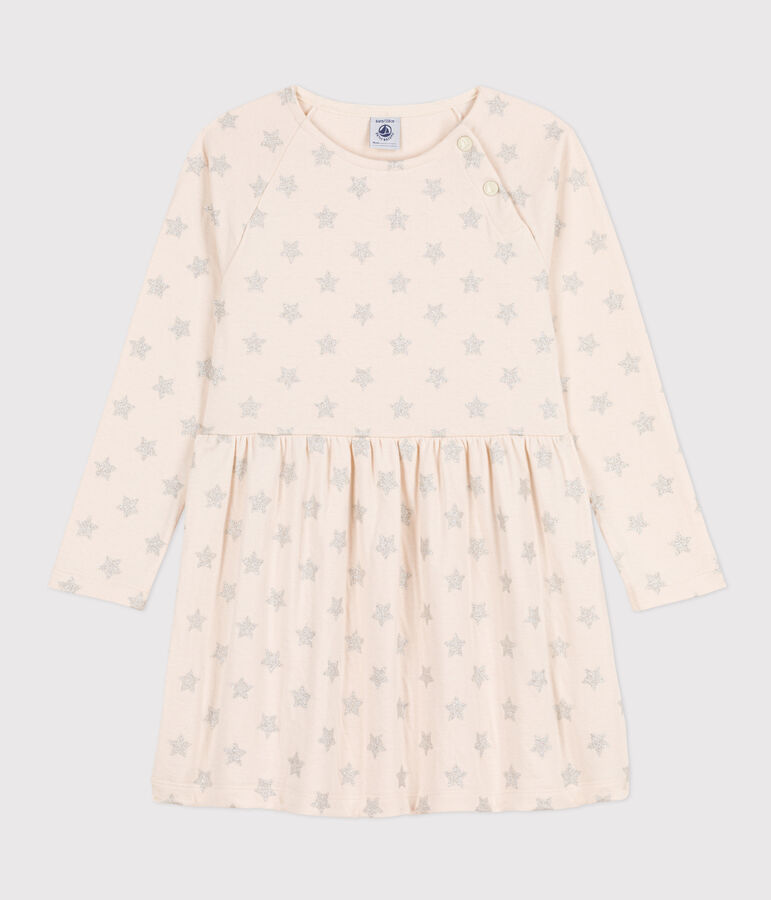 Abito a maniche lunghe in tubique fantasia bambina ecru/grigio