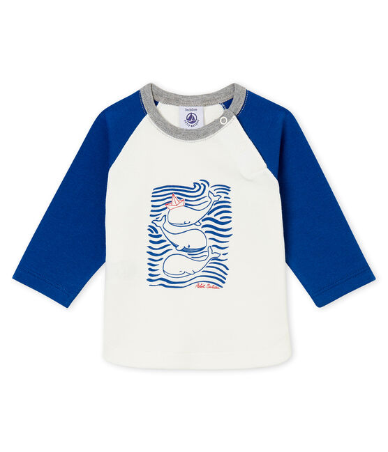 tee-shirtper bebé maschio bianco MARSHMALLOW/blu LIMOGES