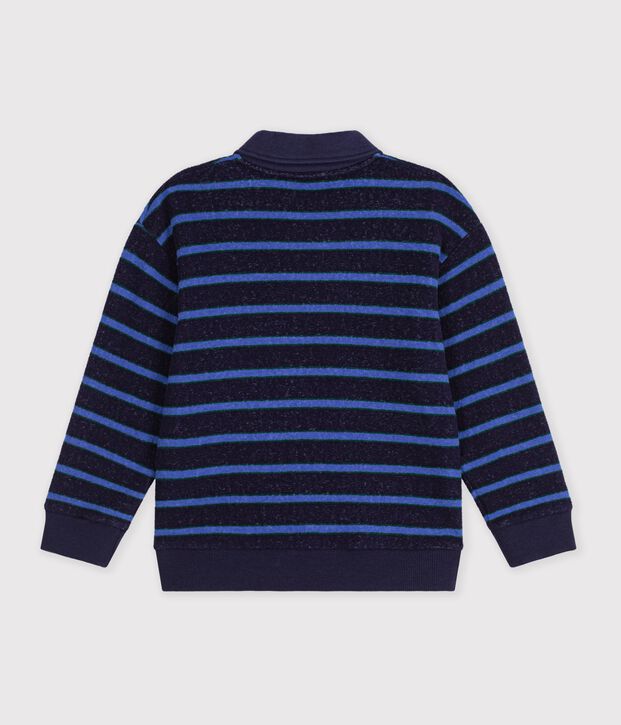 Felpa con colletto a polo in cotone a righe bambino blu/verde/blu