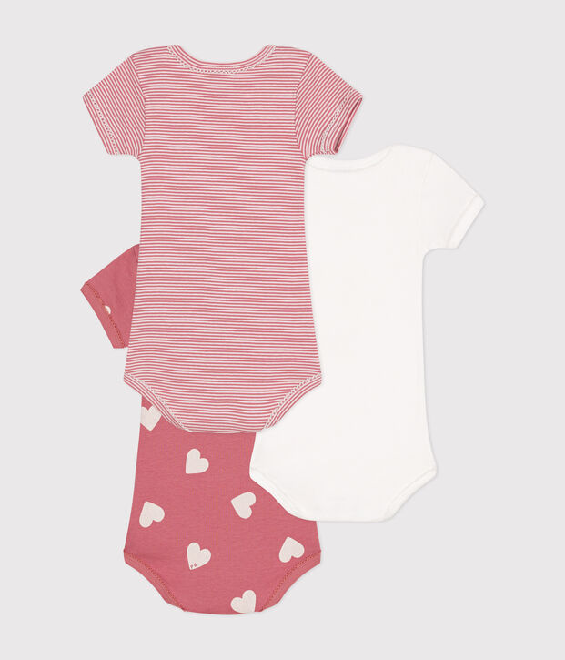 Set di 3 body a maniche corte in cotone a cuori neonato multicolore