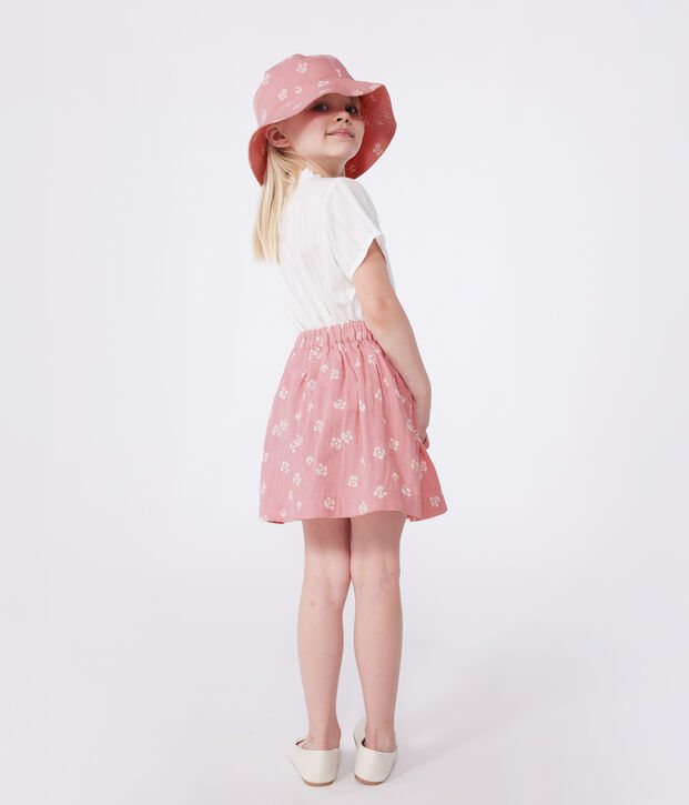 Gonna in cotone a fiori bambina rosa/bianco