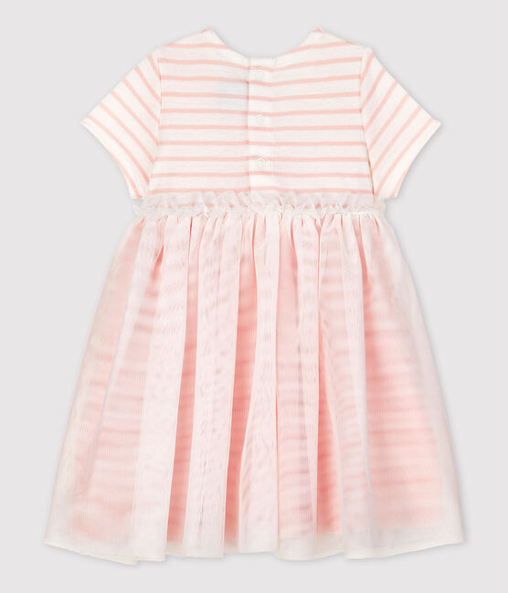 Abito bimateriale a maniche corte bebè femmina bianco MARSHMALLOW/rosa MINOIS