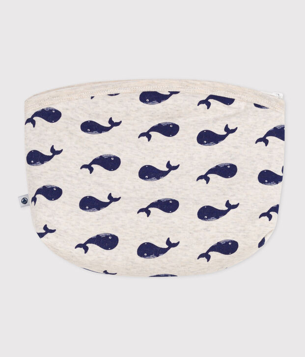Pochette neonato in cotone con balena beige/blu