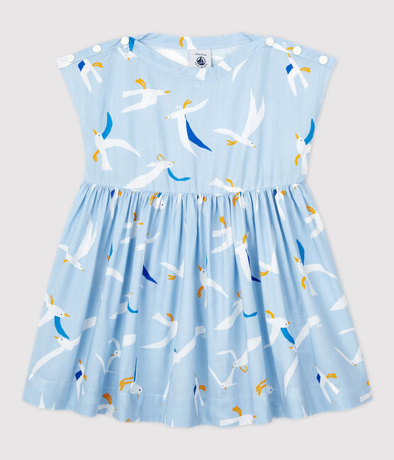 Abito a manica corta in popeline bebè femmina blu JASMIN/bianco MULTICO