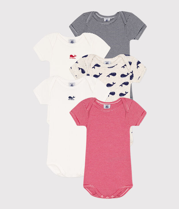 Confezione da 5 body manica corta in cotone con balene multicolore
