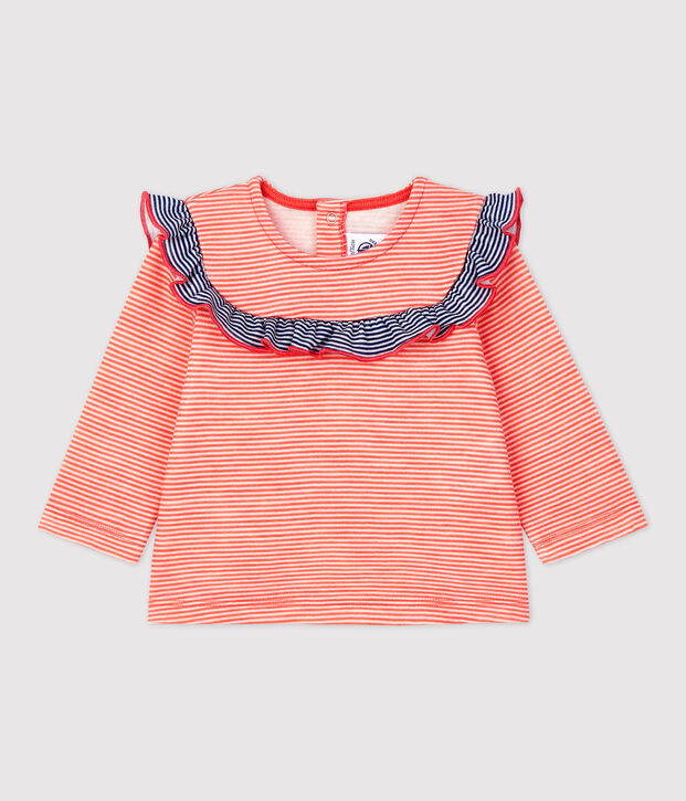 Blusa in lana e cotone beb&egrave; arancione/bianco
