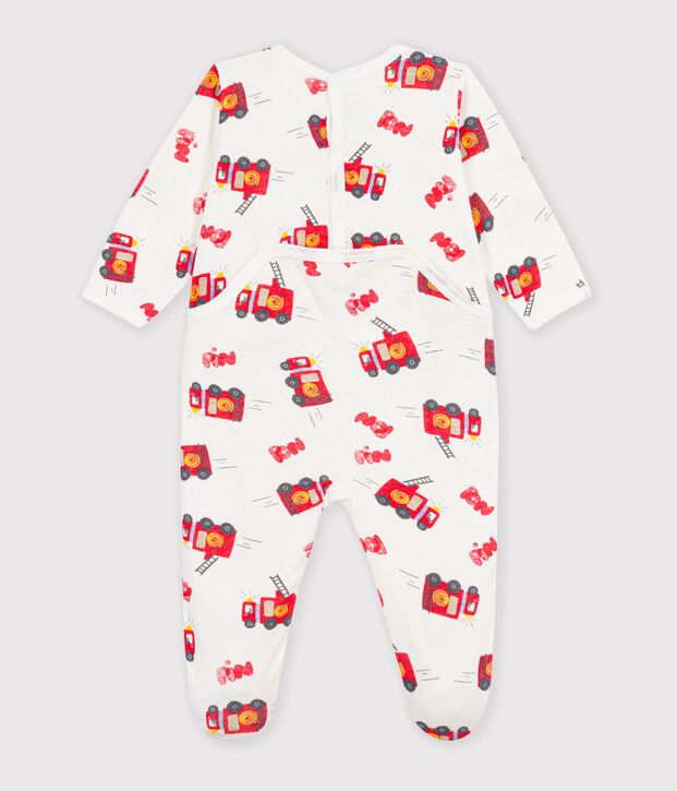 Pigiama in tubique con apertura sulla schiena e pompiere stampato neonato bianco/multicolore