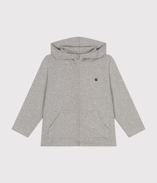 Felpa con zip e cappuccio a costina bambino grigio
