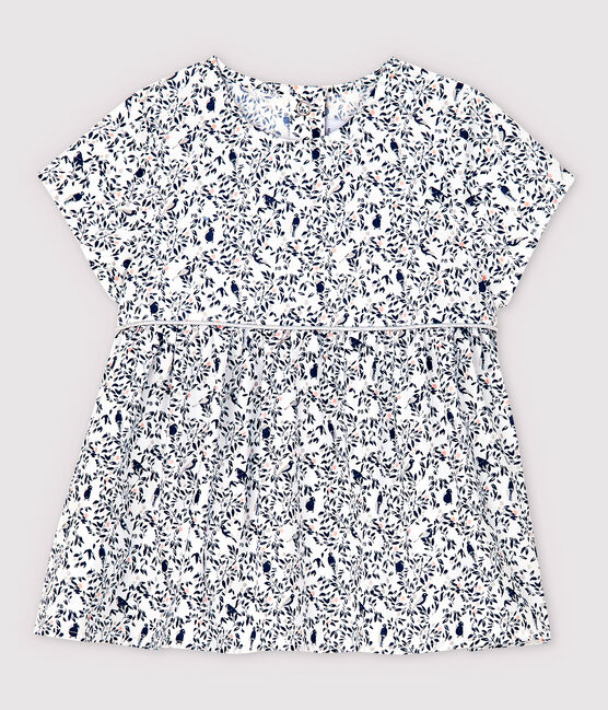 Blusa manica corta in popeline bebè femmina bianco MARSHMALLOW/bianco MULTICO
