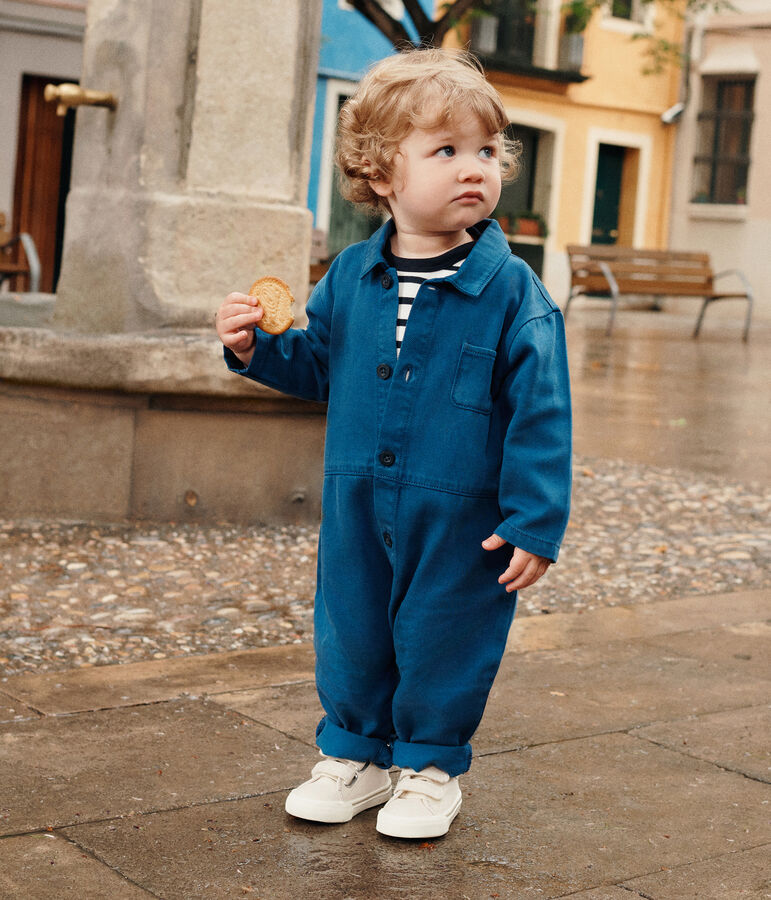 Tutina lunga in cotone lyocell per beb&egrave; blu