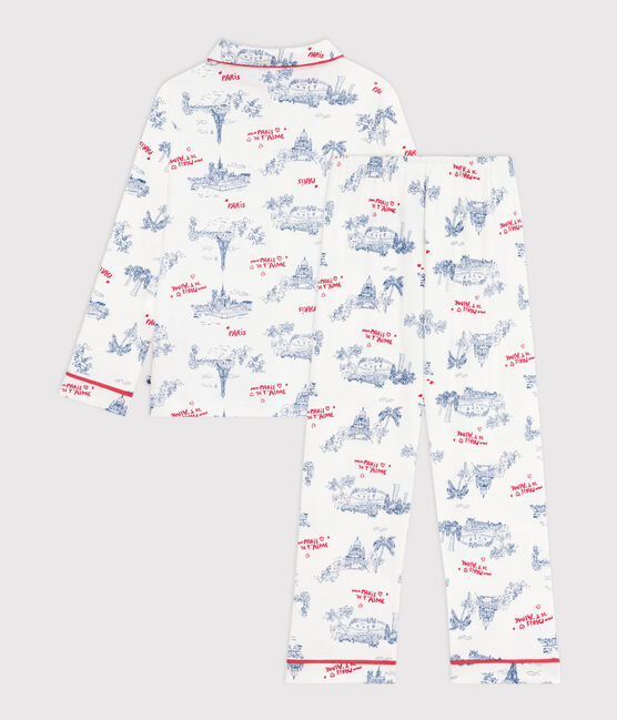 Pigiama bambino in cotone con bottoni e stampa Parigi bianco MARSHMALLOW/bianco MULTICO