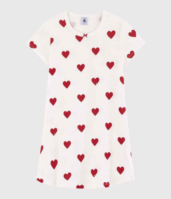 Camicia da notte bambina in cotone motivo cuore bianco MARSHMALLOW/rosso TERKUIT