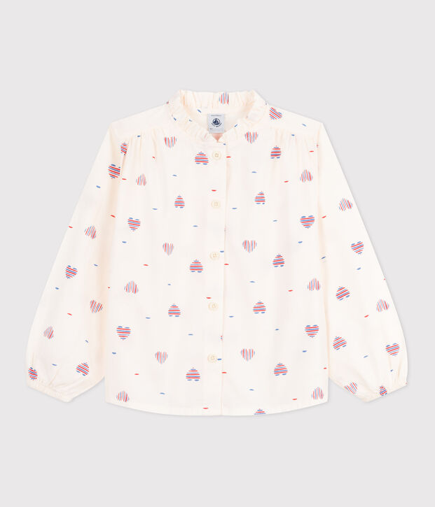 Blusa a maniche lunghe in cotone a cuori bambina ecru/multicolore