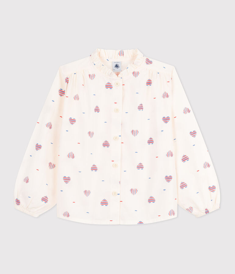 Blusa a maniche lunghe in cotone a cuori bambina ecru/multicolore