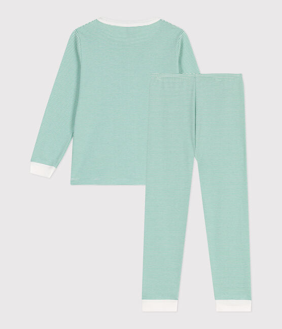 Pigiama in cotone a righe bambino verde ALOEVERA/bianco MARSHMALLOW