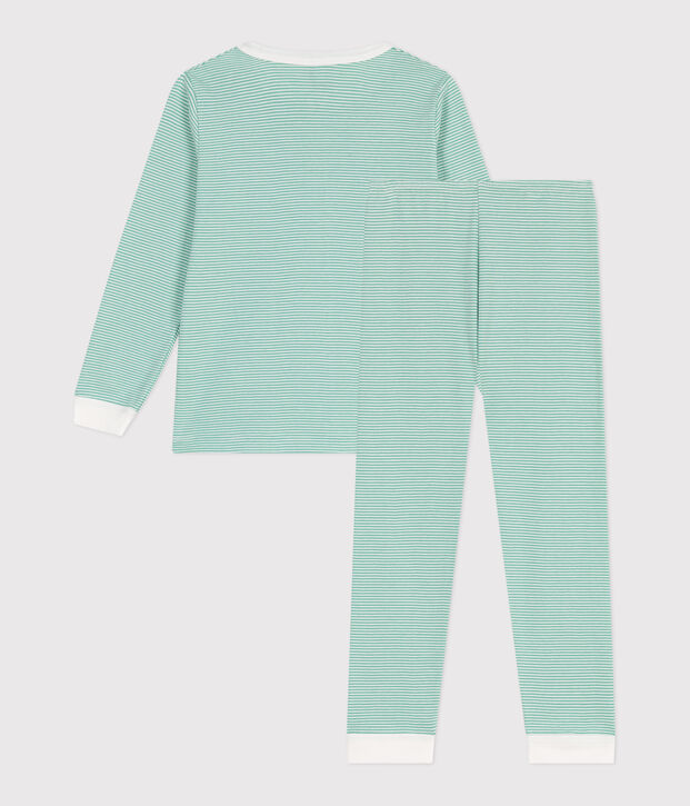 Pigiama in cotone a righe bambino verde/bianco