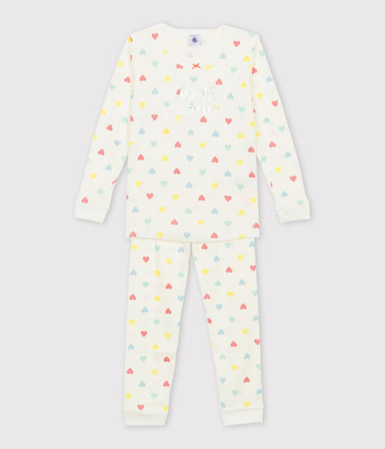 Pigiama bambina a costine modello molto aderente bianco MARSHMALLOW/bianco MULTICO
