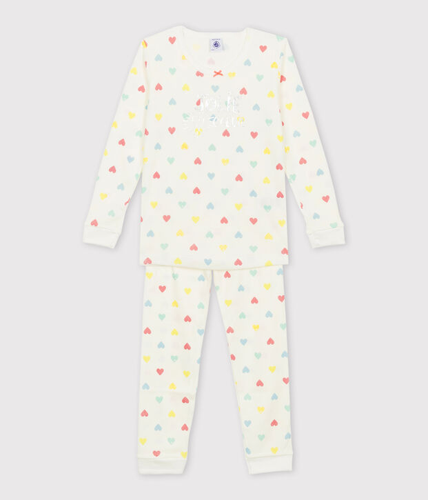 Pigiama bambina a costine modello molto aderente bianco/multicolore