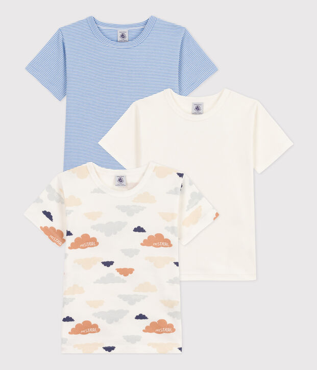 Set di 3 t-shirt bambino a maniche corte in cotone con nuvolette multicolore