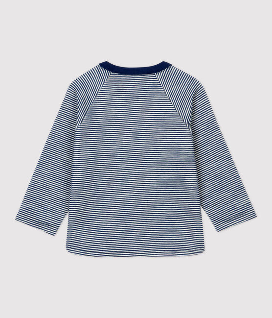 Tee-shirt in lana e cotone bebè. blu MEDIEVAL/bianco MARSHMALLOW
