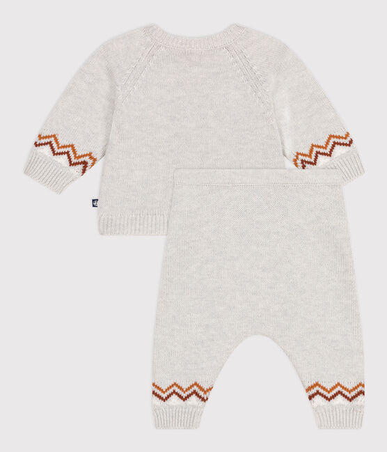 Completo 2 pezzi in maglia con stampa "P'tit Cœur" neonato beige MONTELIMAR/bianco MULTICO